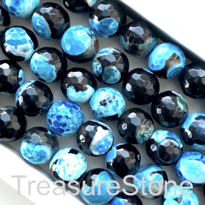 Bead, agate, dyed,black, blue,10mm faceted round. 14.5inch, 38pc