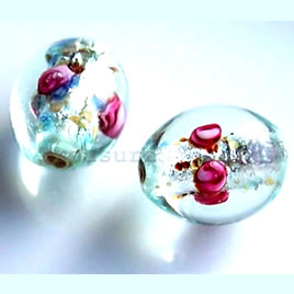 Bead, lampworked glass, 10x15mm oval. Pkg of 5.