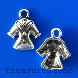 Charm/pendant, silver-plated, 13x14mm coat. Pkg of 8.