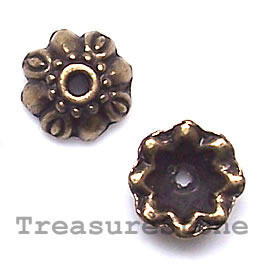 Bead cap, antiqued brass finished, 9x3mm. Pkg of 20.
