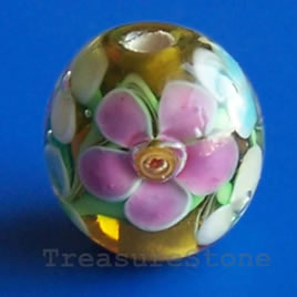 Bead, lampworked glass, 12 mm round. Pkg of 6.