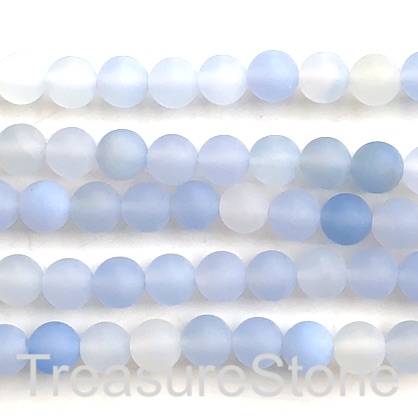 Bead, agate, dyed, light blue, 8mm round, matte, frosted. 15",48