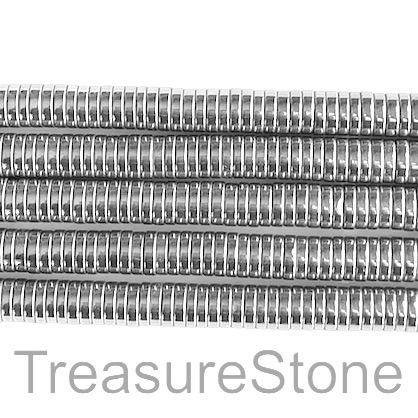 Bead, hematite, 2x10mm disc, rhodium silver. 16-inch.
