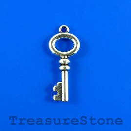 Charm/Pendant, 13x29mm silver-colored key. Pkg of 4.