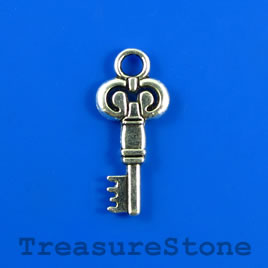 Charm/Pendant, 12x23mm silver-colored key. Pkg of 4.