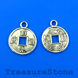 Charm/Pendant, 14mm Chinese coin. Pkg of 8.