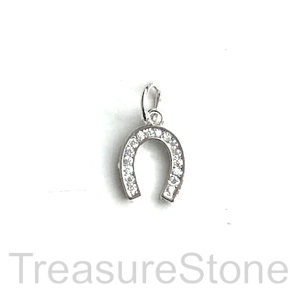 Pave Charm, 9x11 mm silver horseshoe, Cubic Zirconia. Each