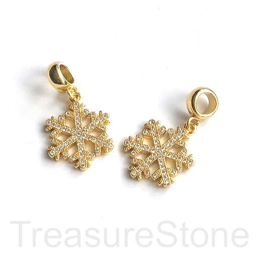 Pave Charm, brass, 16mm snowflake, gold, clear CZ. Ea